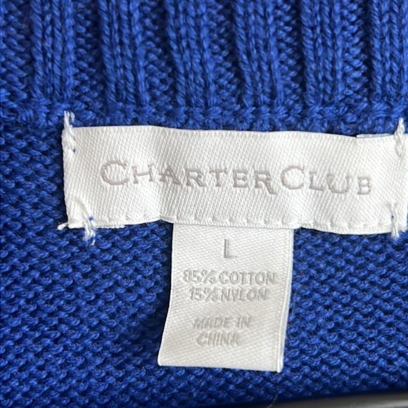 NWT Charter Club Cable Knit Full Zip Yarn Cobalt Blue Sweater Jacket Size Large - Picture 4 of 5
